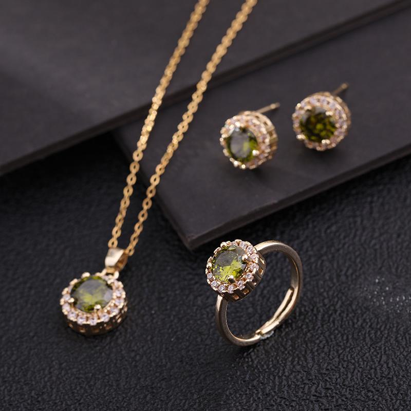 niche design temperament micro inlaid color zircon gold plated accessories jewellery suit round necklace ring earrings