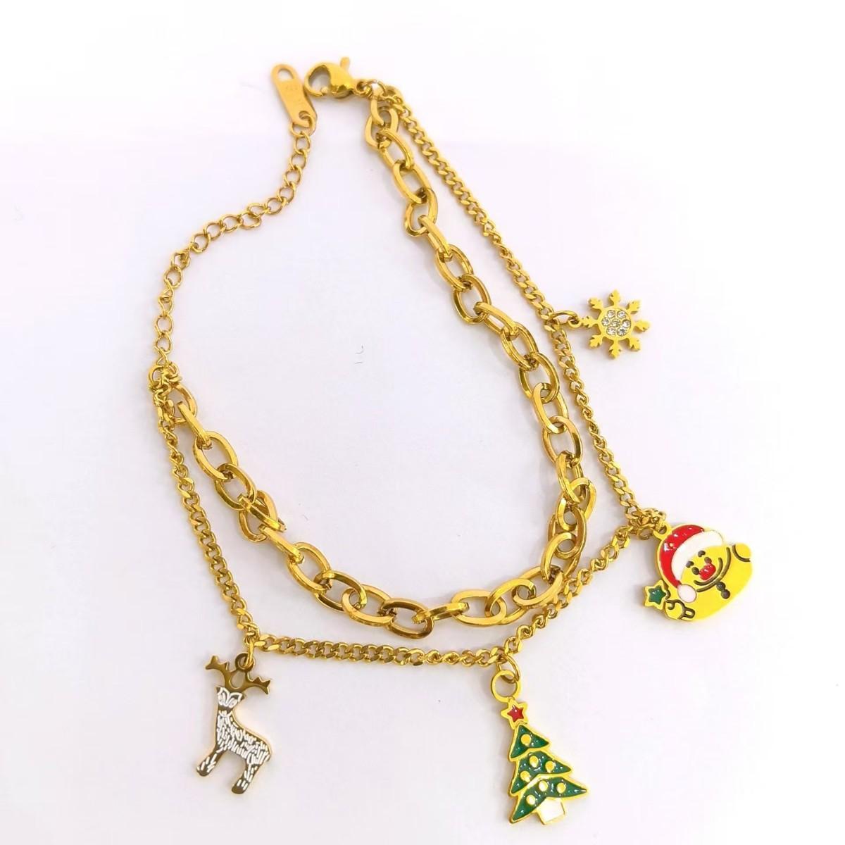 cross-border hot sale christmas bracelet affordable luxury fashion wind santa claus gingerbread man pendant double layer stainless steel jewelry details Picture
