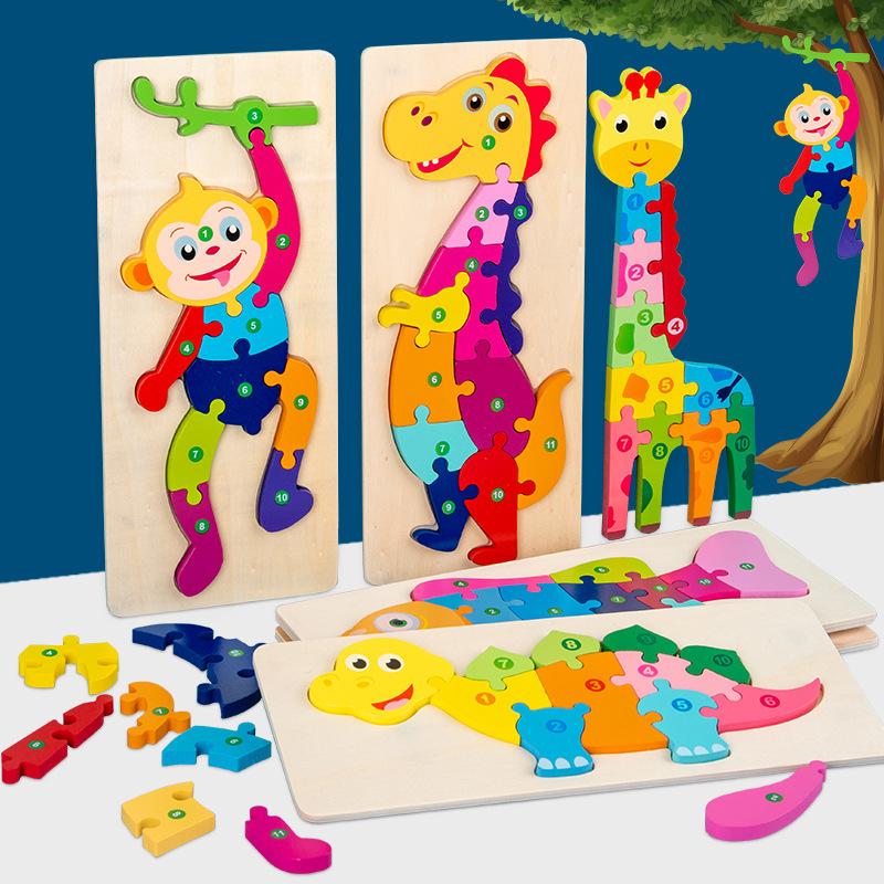 large dinosaur buckle 3d 3d puzzle model wooden toys young children education early education wooden baby building blocks cross-border