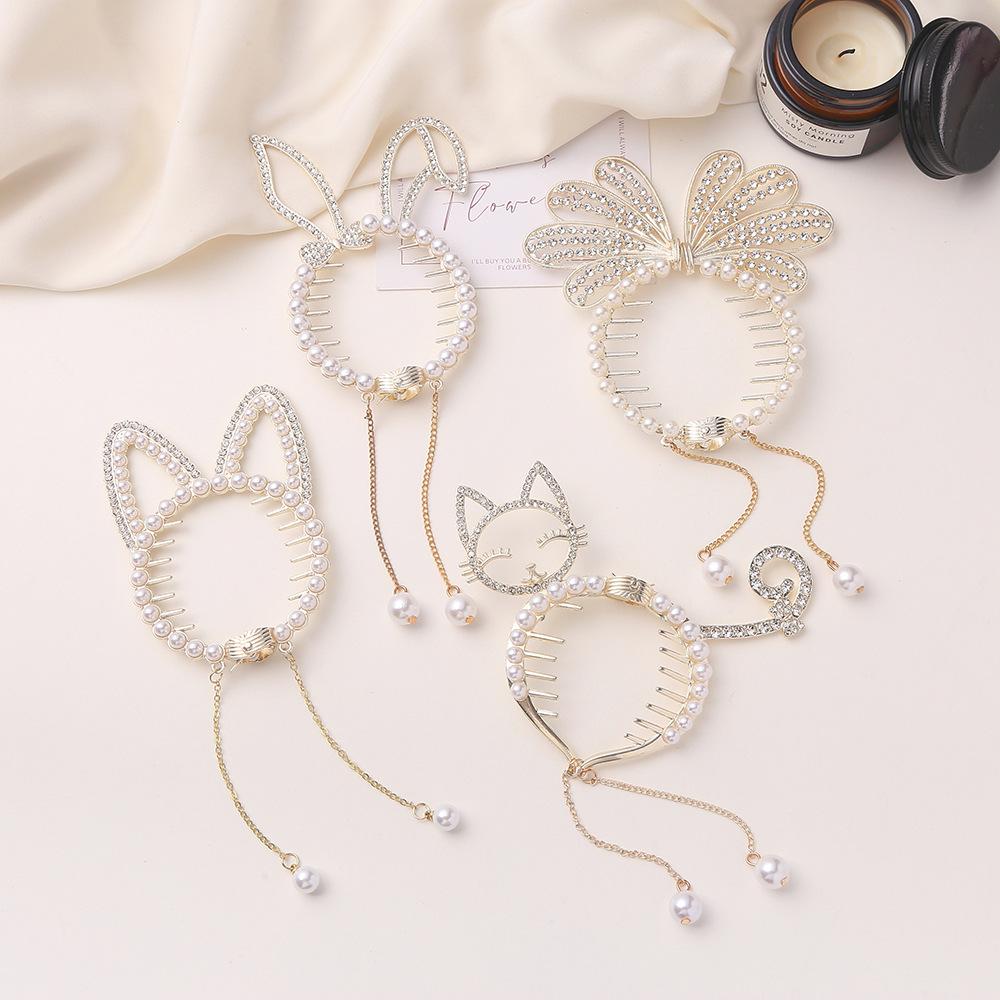 summer rabbit pearl barrettes children bun updo gadget pearl tassel hairpin factory wholesale
