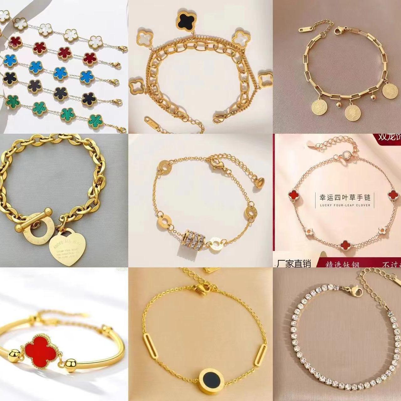 exclusive for cross-border parthenocissus grass plum blossom internet celebrity four-leaf clover bracelet simple ins18k kim tong body stainless steel jewelry full figure