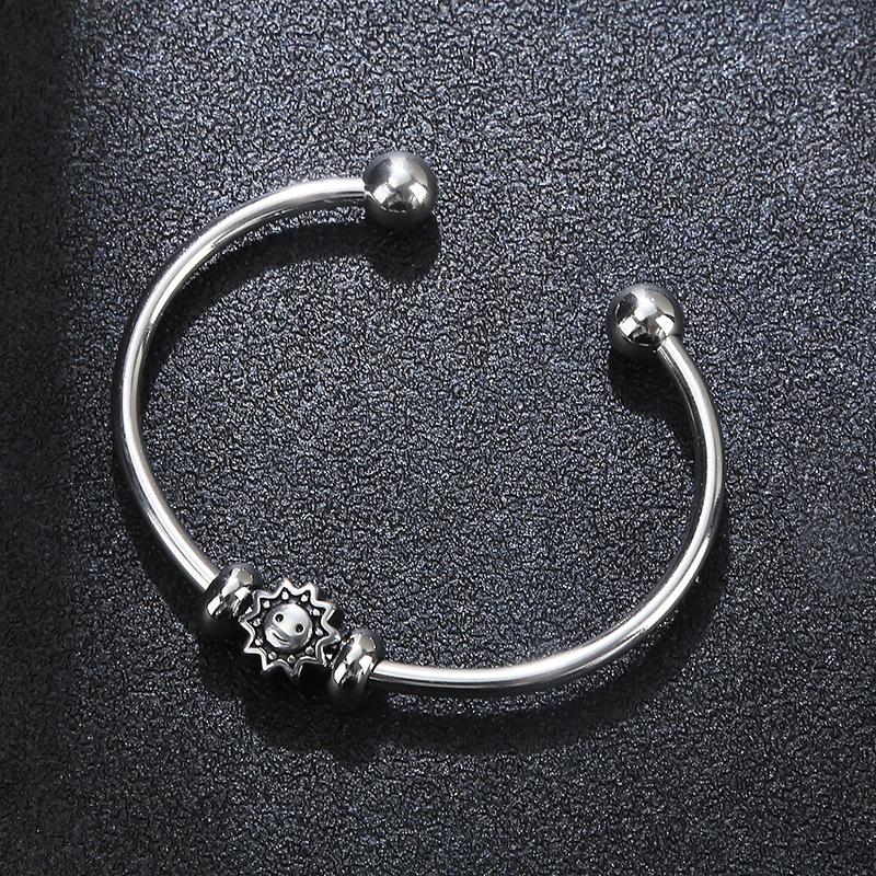 Wholesale Metal Stainless Steel Jewelry Children's High Quality Smooth Ball Waterproof Sunflower Smiley Face Accessories Open Bracelet details Picture