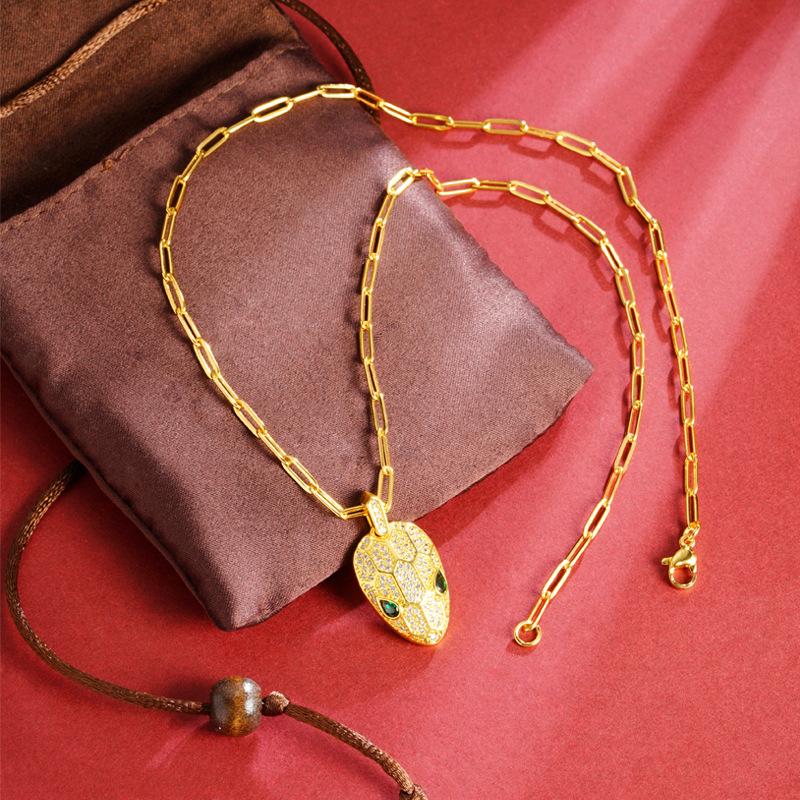 vietnam inlaid snake head alluvial gold necklace exaggerated personalized style temperamental minority design sense european and american style jewellery accessories
