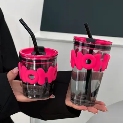 ins good-looking korean style smoky gray cup simple cup with straw female coffee cup couple's cups tumbler wholesale with cup cover thumbnail