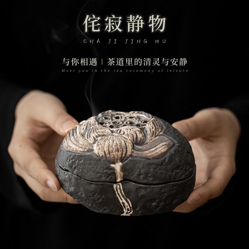 sili style handmade lotus yarns incense burner stoneware antique ceramics incense coil burner small size incense ceremony tea ceremony device incense burner