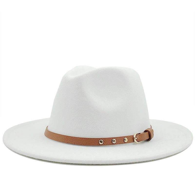 women m top hat wool fedora caps belt buckle boater hats