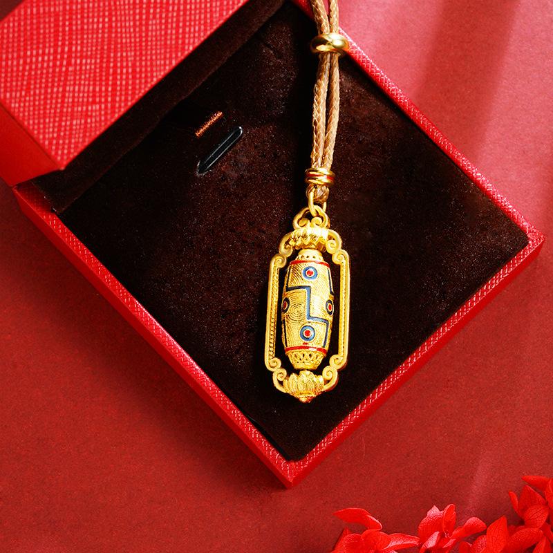 enamel dzi bead alluvial gold prayer wheel necklace summer versatile high sense temperament entry lux national fashion accessories jewellery