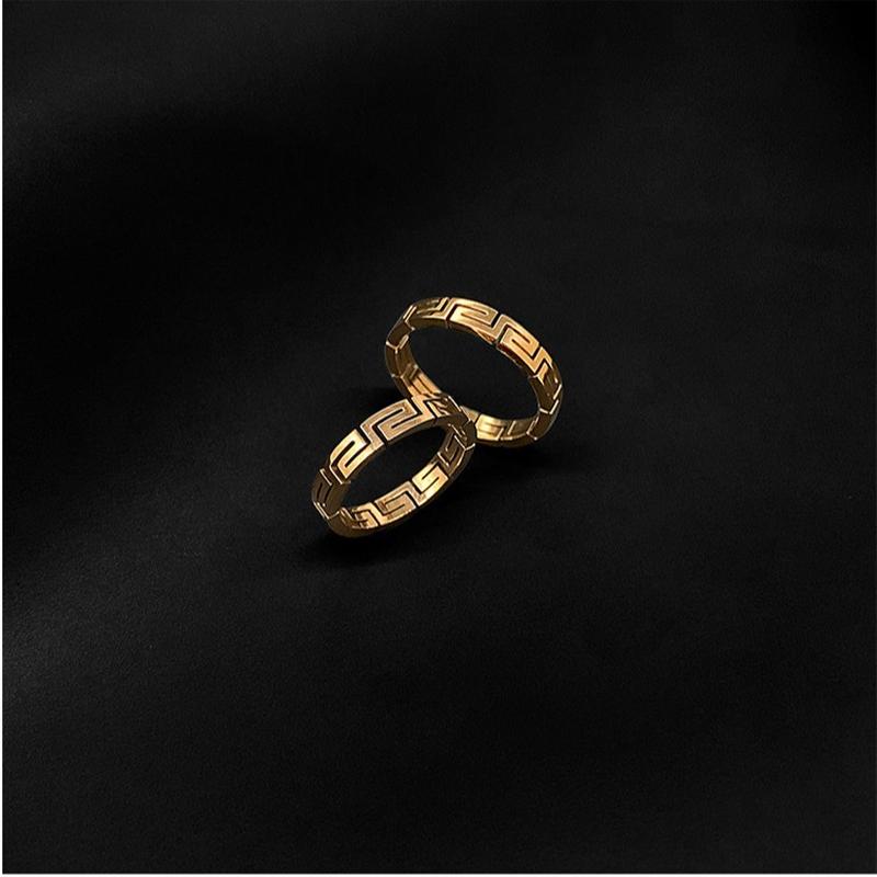 cross-border titanium steel ring stainless steel jewelry women's great wall pattern rose gold personality ring men's and women's simple style details Picture