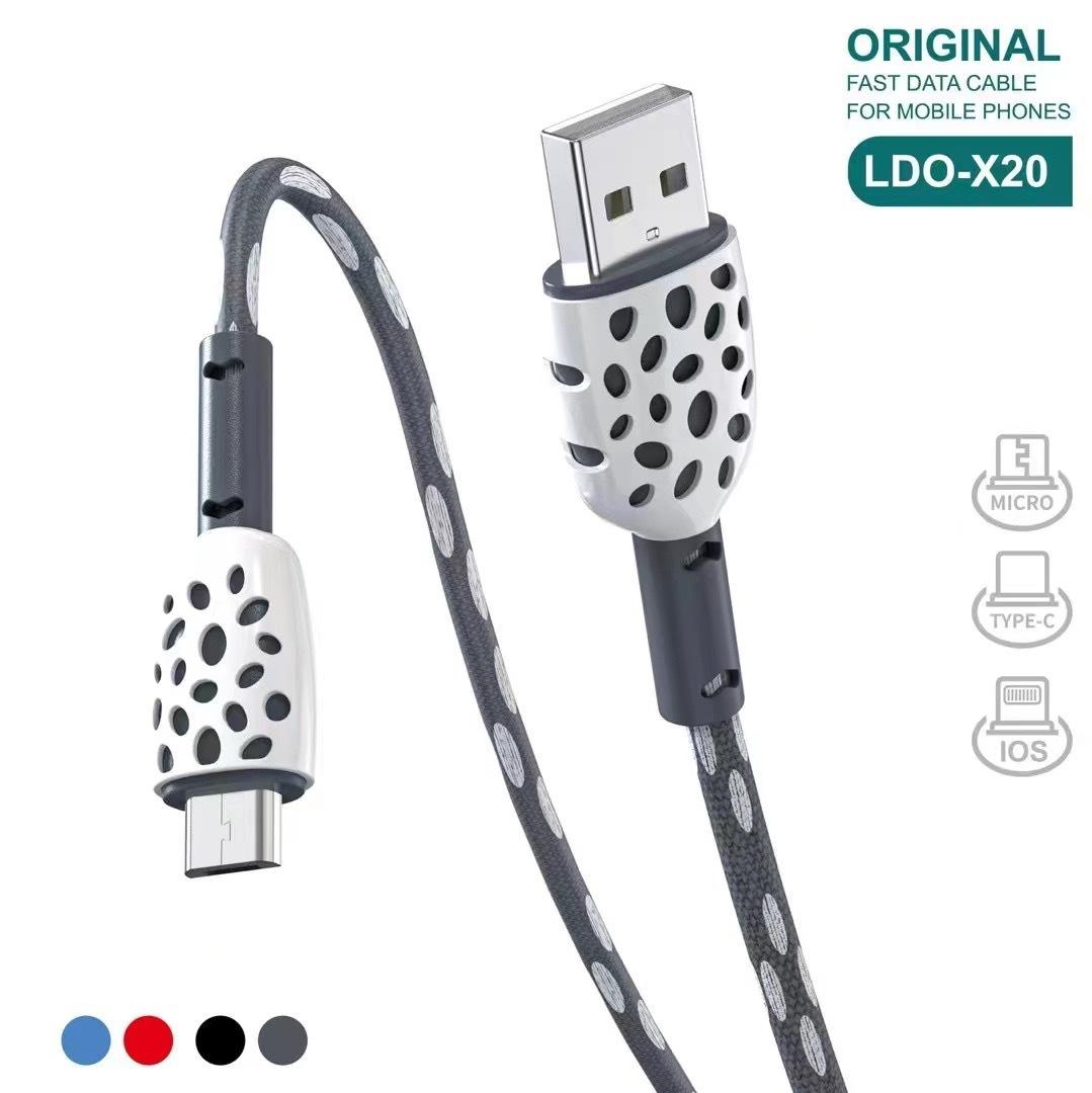 LDO-X20 New Nylon Preparation Fast Charge Data Cable Support I5 Android TC Smartphone Qc3.0 Function