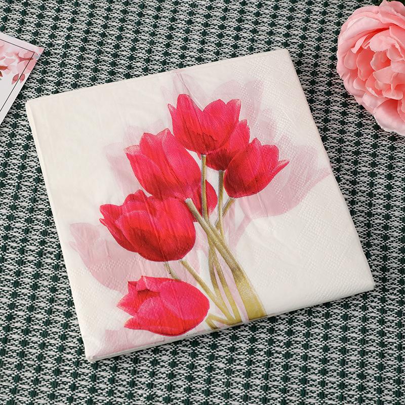 napkin customized disposable tissue restaurant paper square tissue double-layer tissue wholesale rose printing