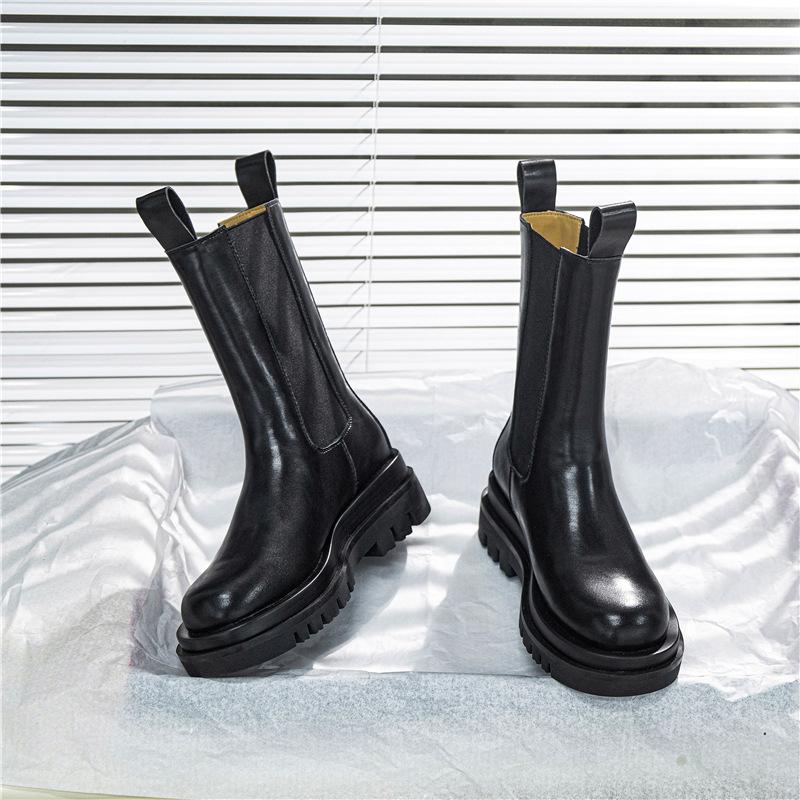 2024 new genuine leather smoke pipe boots women's autumn and winter thick-soled long boots knight chelsea martin boots shoes
