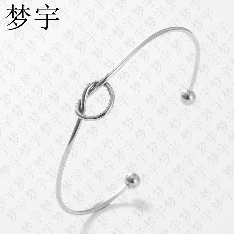 factory wholesale stainless steel jewelry steel wire knotted titanium steel bracelet love heart-shaped open-end bangle bracelet details Picture