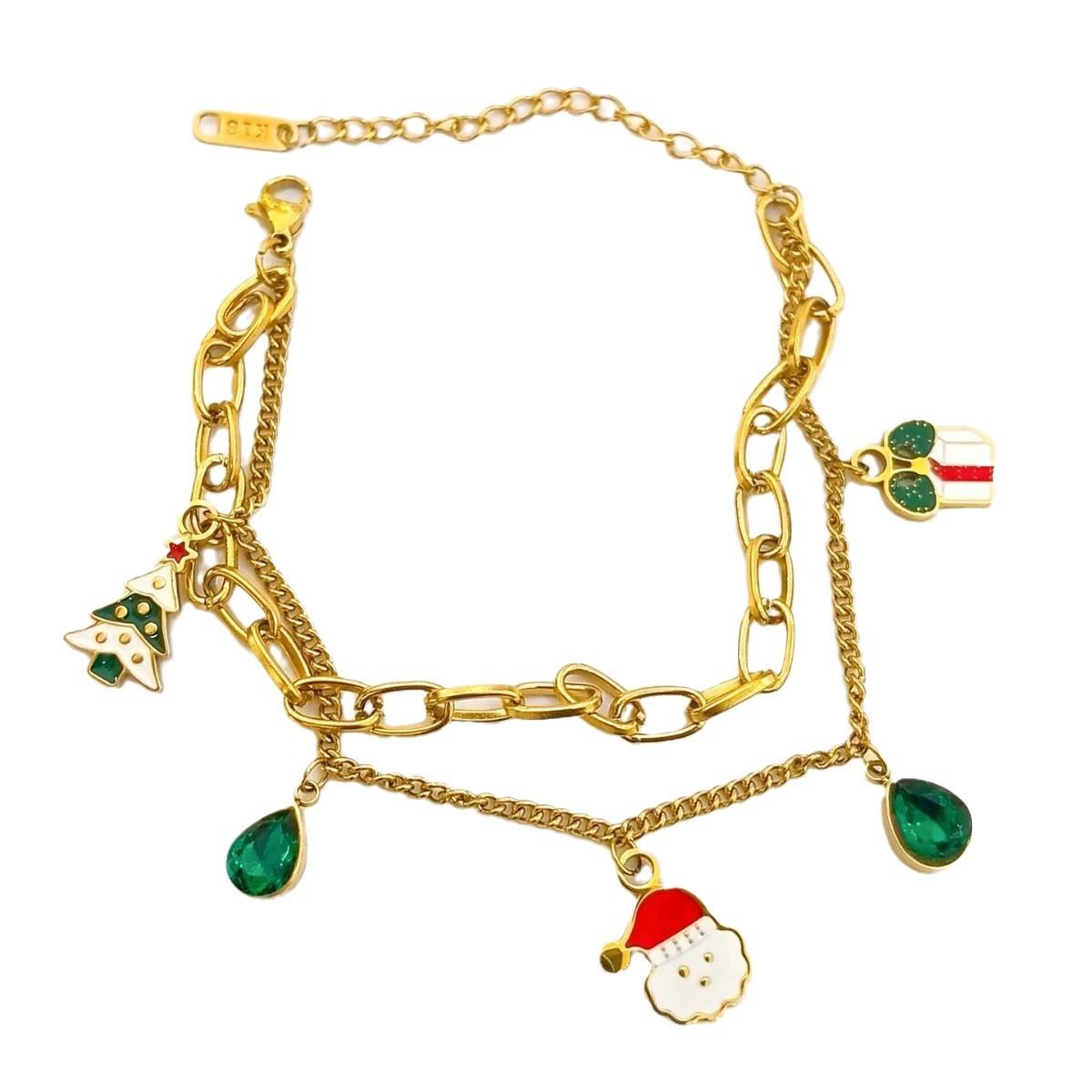 cross-border hot sale christmas bracelet affordable luxury fashion wind santa claus gingerbread man pendant double layer stainless steel jewelry Item Picture