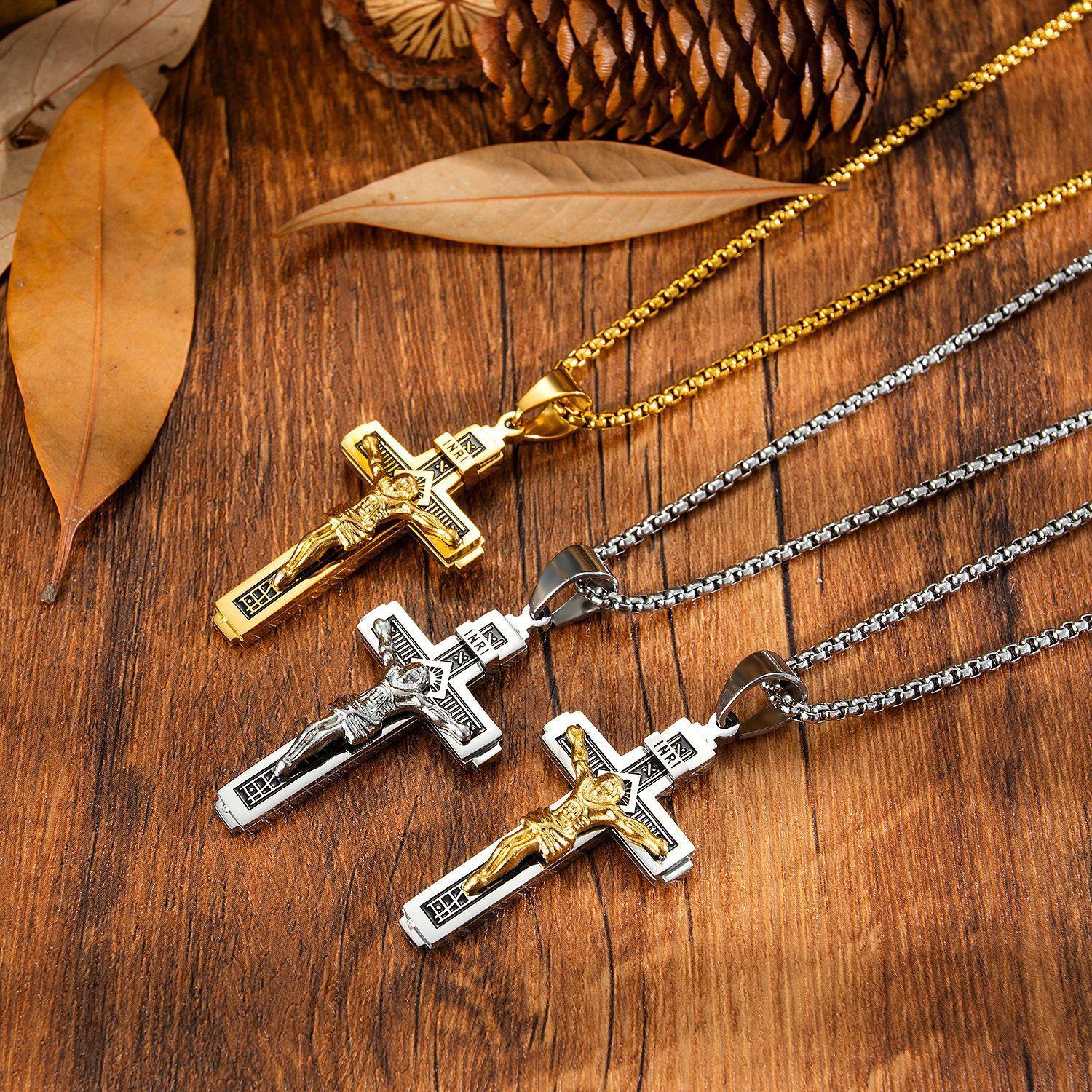 Foreign Trade Hot Sale Religion Ornament Cross Pendant Necklace Men's Retro Hip Hop Trendy Titanium Steel Stainless Steel Jewelry