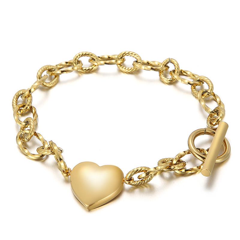 european and american foreign trade ornament fashion love stainless steel jewelry popular heart shaped gold ot titanium steel bracelet full figure