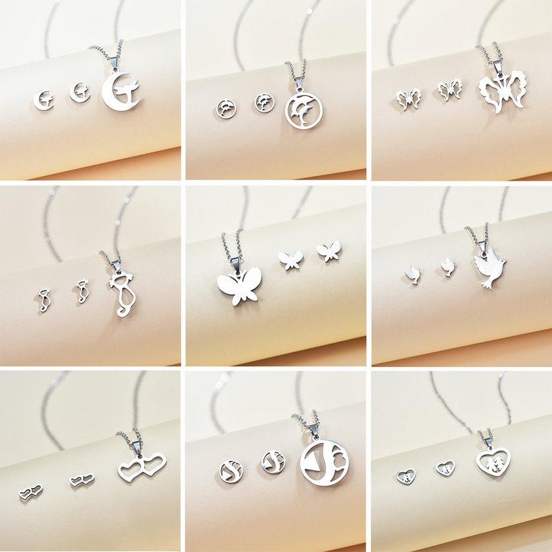 titanium steel pendant fashion accessories jewellery suit european and american stainless steel universal men's and women's necklaces earrings yiwu accessories