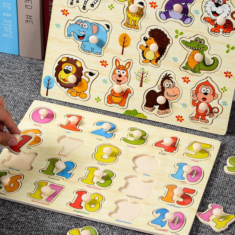 mushroom nail hand holding puzzle board children's montessori early education wooden toys alphabet number fruit shape recognition puzzle