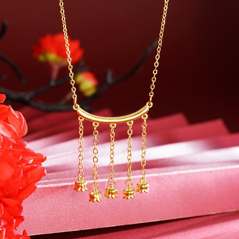 new chinese ancient style alluvial gold lily necklace for women tassle fashion temperament wild accessories jewellery factory wholesale