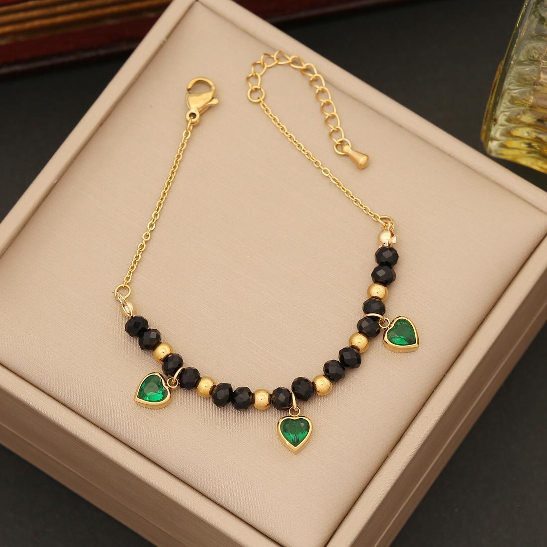 Cross-Border New Arrival Ornament Emerald Love Stainless Steel Jewelry Set Crystal Necklace Clavicle Chain N1198 Specification drawing