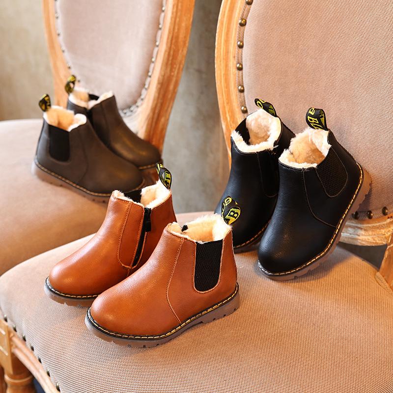 2024 autumn and winter new children's shoes boy's ankle boot british leather boots girls' single-layer boots retro big children martin boots fashion
