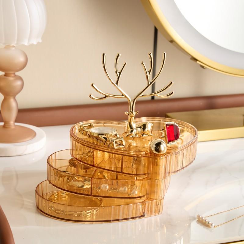 Light Luxury Deer Dream Jewelry Storage Box Multi-Layer Household Jewelry Box with Lid Desktop Rotating Necklace Jewellery Box