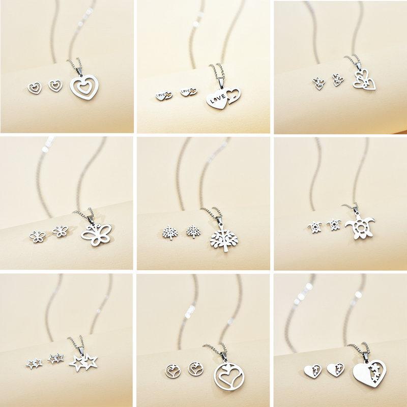 titanium steel heart-shaped pendant butterfly accessories jewellery suit european and american stainless steel foreign trade necklace earrings yiwu accessories