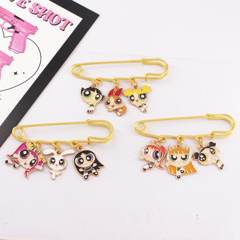 cute cartoon character the powerpuff girls brooch badge men's and women's bag accessories pin belt buckle couple pendant