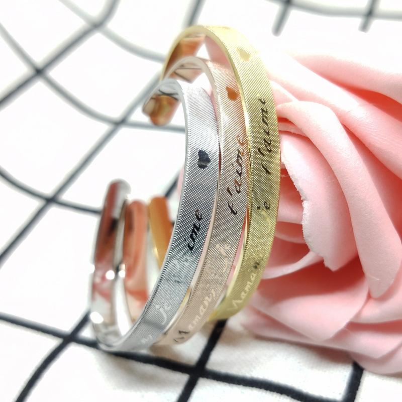 korean style simple stainless steel jewelry fashion creative peach heart titanium steel bracelet c- shaped bracelet factory wholesale