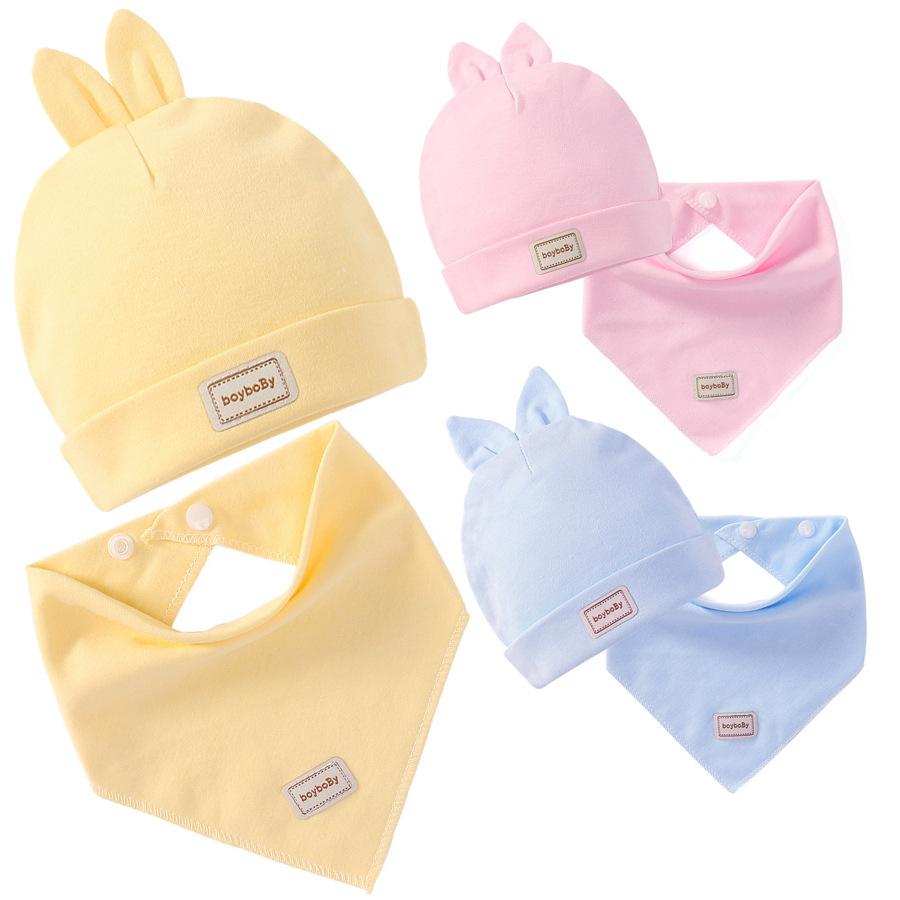 yiwu baby hat wholesale newborn cotton beanie infant rabbit hat baby hat combination headscarf