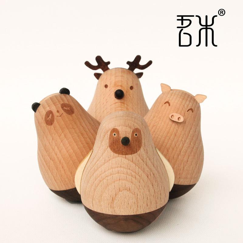 wholesale creative wooden craftwork tumbler wooden toys tumbler nordic elk ornaments paper weight ornaments
