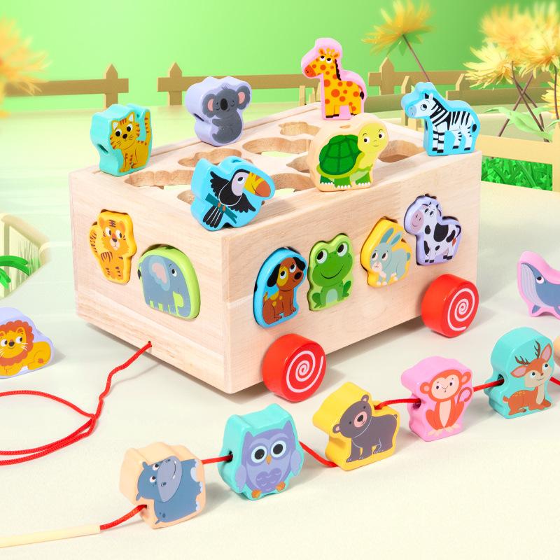 children's animal fruit cognitive pairing rope wooden toys boys and girls educational multi-functional drag toys