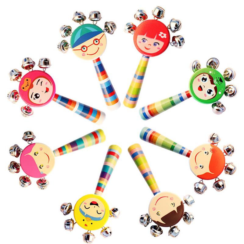 wooden smiling face rattle children's baby wooden smiling face cartoon handbell infant early education teaching aids wooden toys