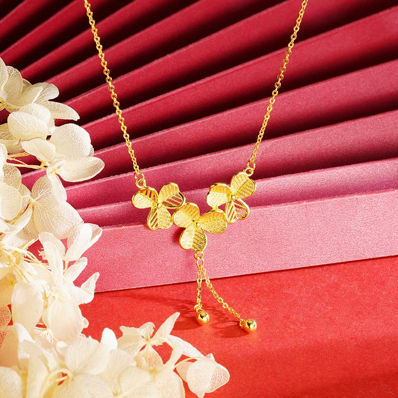 alluvial gold sansheng flower necklace simple sanye flower hollow all-matching flower petals copper-plated gold jewellery accessories wholesale