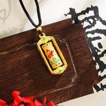 ancient style alluvial gold prayer wheel necklace retro three-dimensional pattern micro-inlaid colorful oil necklace carp hailang jewellery accessories