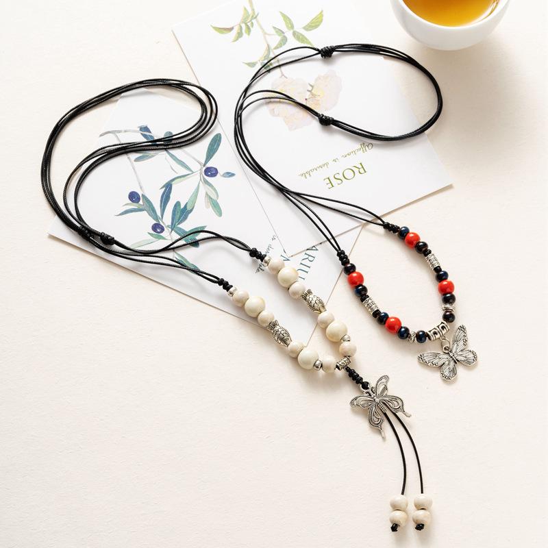 ceramic accessories jewellery long necklace sweater chain ethnic style student female butterfly ancient style pendant low price supply