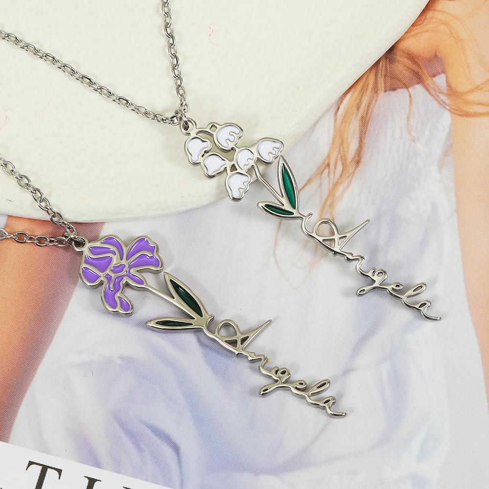 personalized birthday flower necklace stainless steel jewelry december flower colors necklace gift ornament factory direct sales wholesale Application Scenario