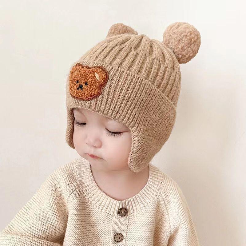 baby hat cute bear knitted earmuffs hat children winter thicken thermal woolen cap korean style baby and infants cap