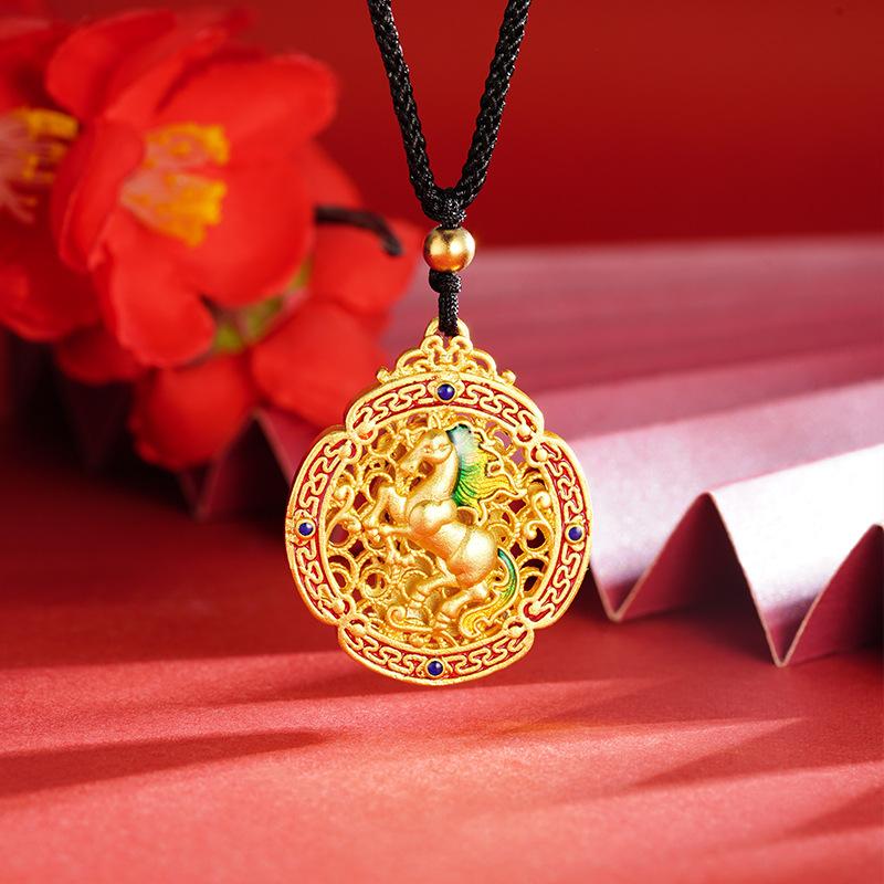 sand gold zodiac horse to success necklace rope chain adjustable hollow palace style copper gold plated jewellery accessories wholesale