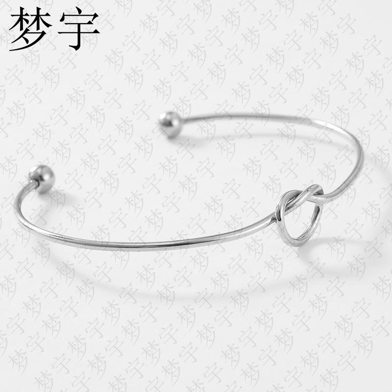 factory wholesale stainless steel jewelry steel wire knotted titanium steel bracelet love heart-shaped open-end bangle bracelet Specification drawing