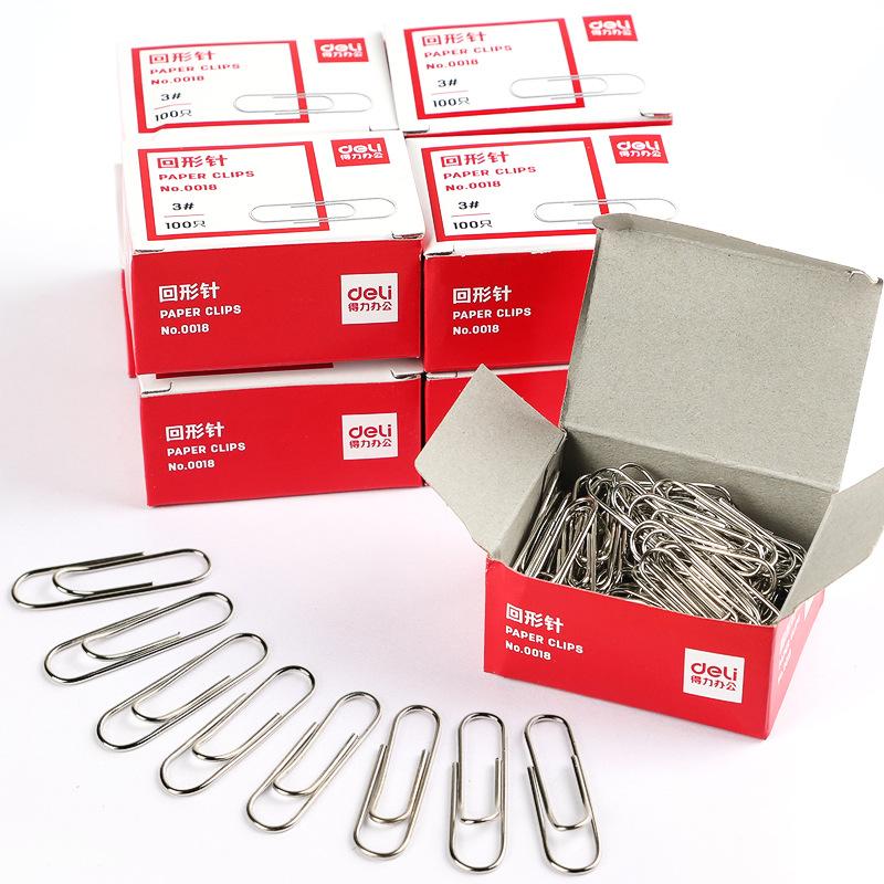 deli deli paper clip 0018 paper clip 100 pcs/box 29mm paper clip nickel plated anti-rust office stationery