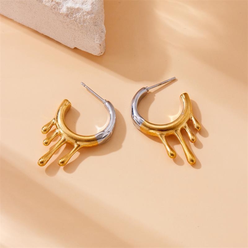 european and american fashion minority design contrast color lava irregular gold plated stainless steel jewelry earrings Specification drawing