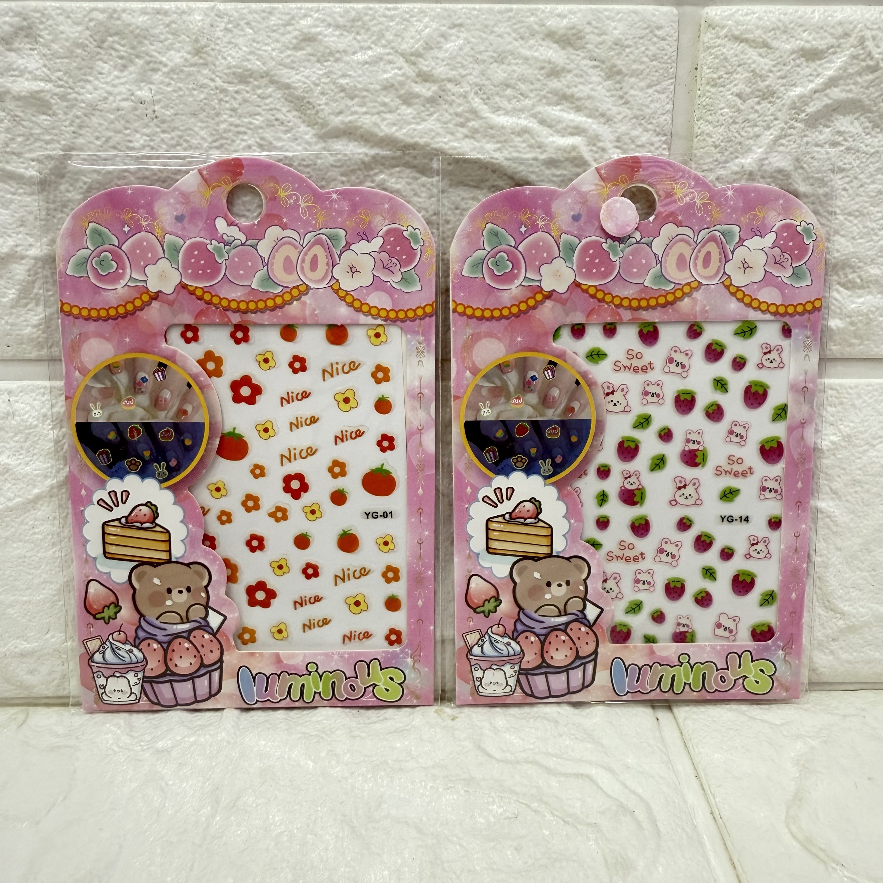 Cartoon luminous nail stickers, cartoon fruit cute relief luminous nail stickers, three-dimensional nail stickers Item Picture