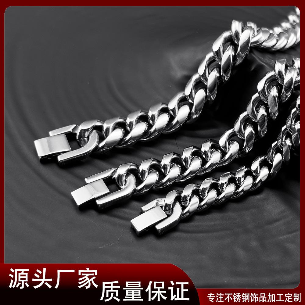 trendy coolan titanium steel cuban link chain necklace stainless steel jewelry buckle round grinding chain men's cuban domineering clothing accessories