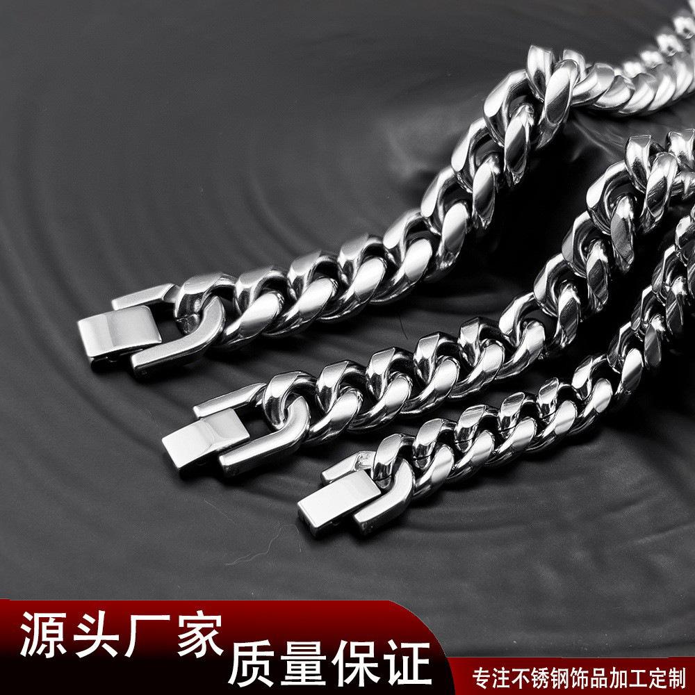 trendy coolan titanium steel cuban link chain necklace stainless steel jewelry buckle round grinding chain men's thick type domineering clothing accessories