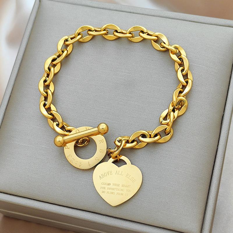 Europe and America Cross Border Hot Sale Love Stainless Steel Jewelry Personality All-Match Jewelry Ot Buckle Popular Titanium Steel Bracelet Specification drawing