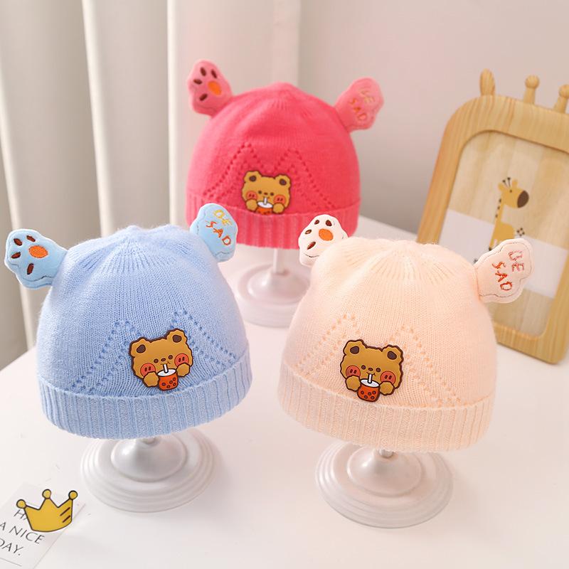 Baby Hat Autumn and Winter Fleece-Lined Knitting Bay Hat Baby Cute Bear Wool Earmuffs Hat Scarf Set Wholesale