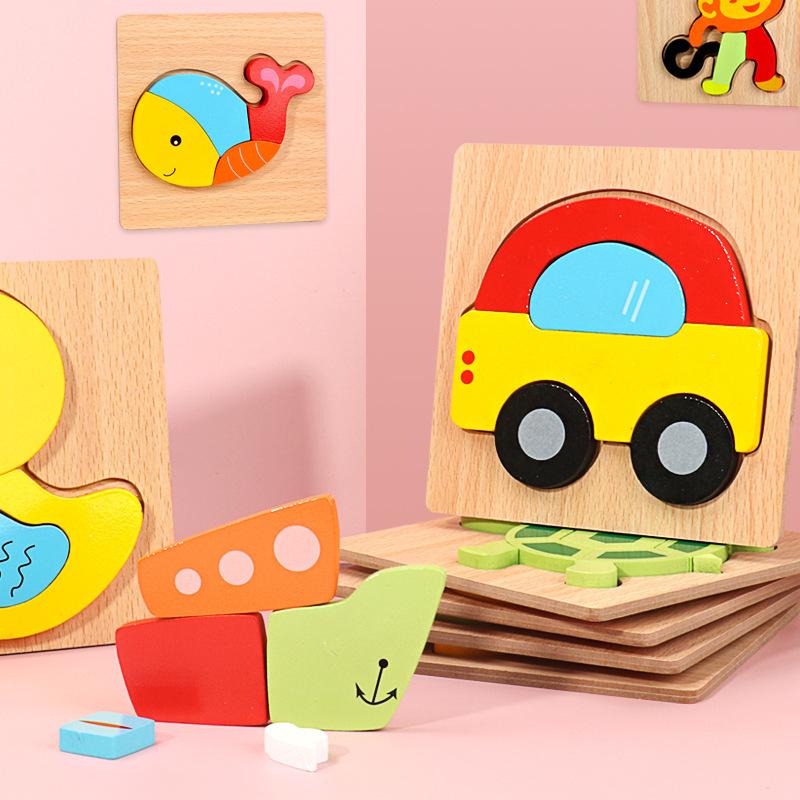 Children's 3d 3d Puzzle Model Early Education Puzzle 1-3 Years Old Baby Animal Cognition Puzzle Grab Board Wooden Toys