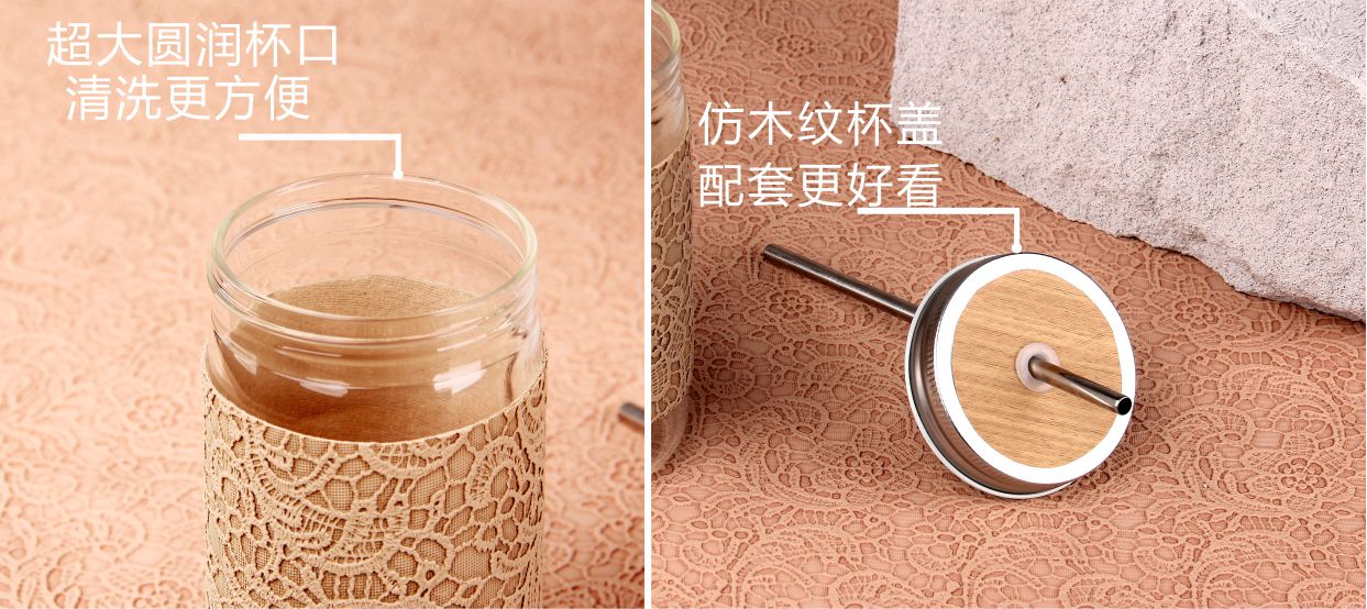 New fashionable high borosilicate straw glass cup, heat-resistant leather water cup, home good item, girlish heart water cup, office and home high appearance level transparent water cup, glass handicraft explosion-proof water cup, 410ml detail image 4