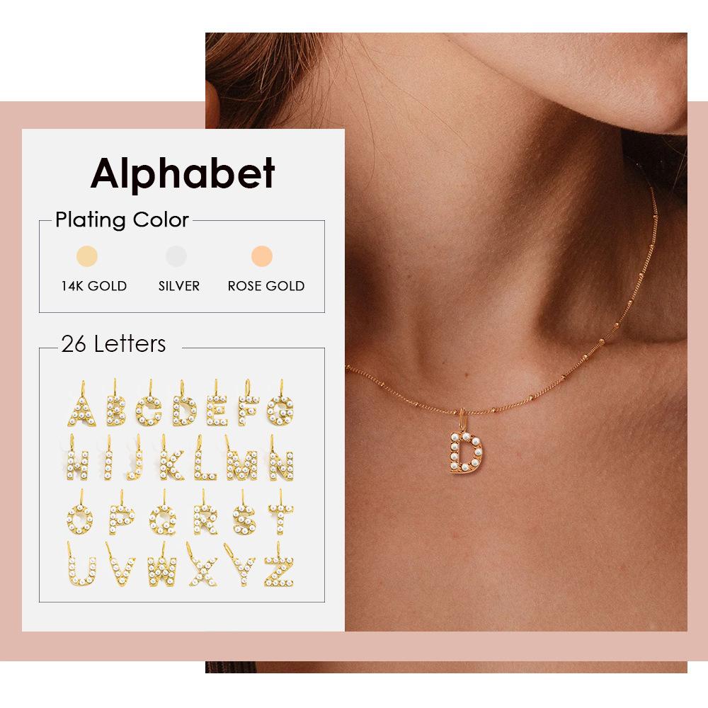 Cross-Border Light Luxury Minority Design Cvicle Chain 26 Pearl Letter Pendant Simple Stainless Steel Nece Accessories Jewellery