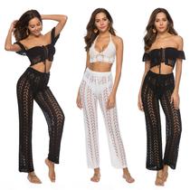 cross-border amazon new beach pants hollow loose wide pants vacation style cross-border hot sale